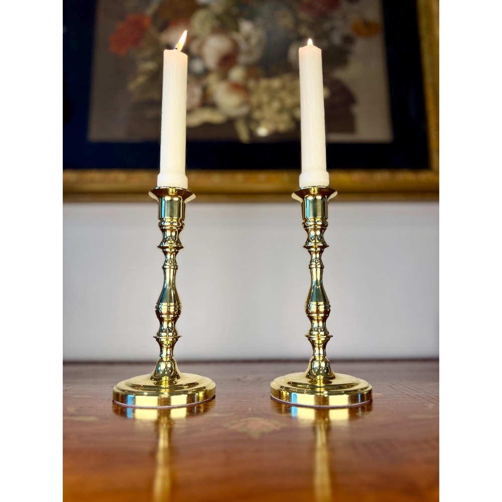 Vintage Baldwin Brass Candlesticks Pair • No. 7207 Round Base Original Boxes